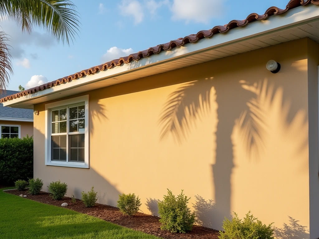 Finished exterior stucco wall on a Florida home